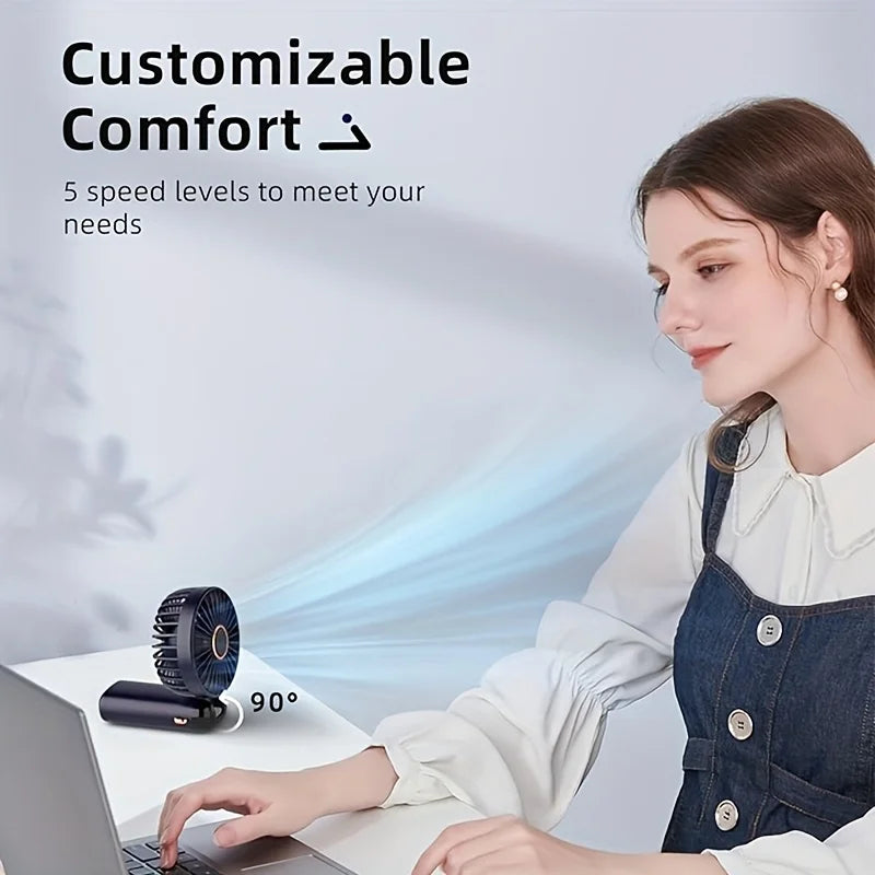 Portable Mini Fan – 6 Speeds, LED Light, USB Rechargeable & Foldable