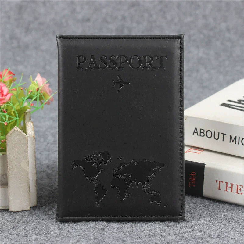 PU Leather Passport Cover For Men & Women Organizer - Protective Card Holder ID Document Covers World Map Travel Passport