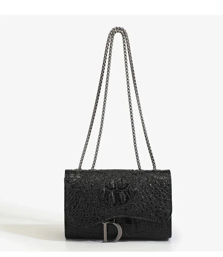 Women's Sequined Chain Crossbody Bag – Animal Print, Box Shape | Black