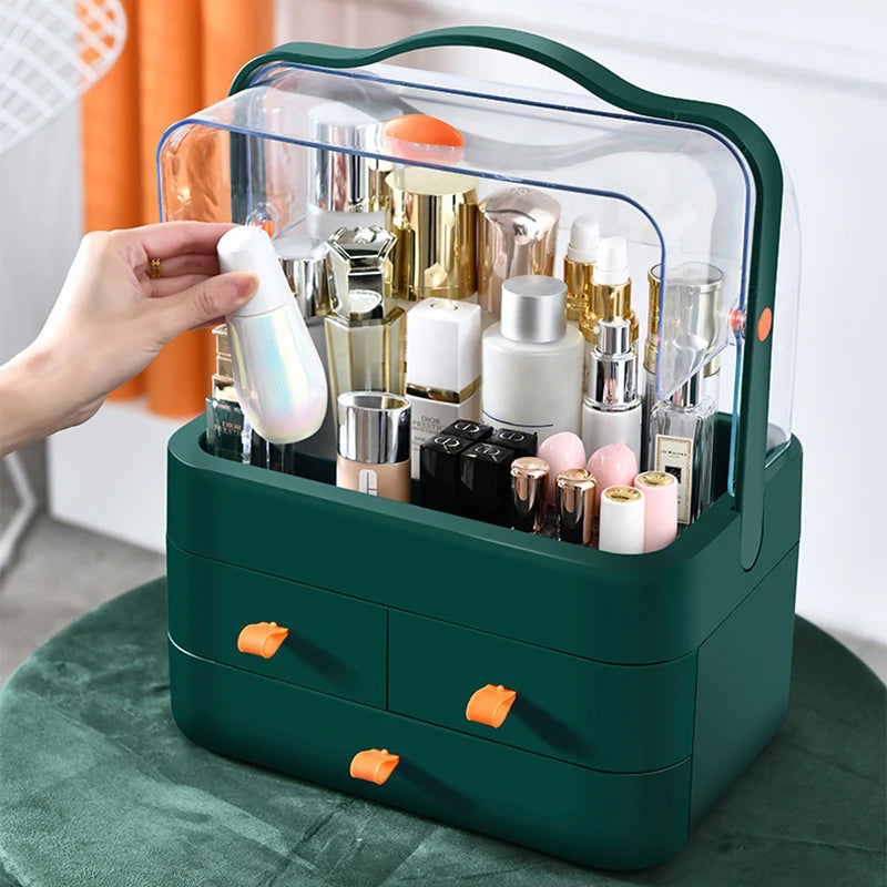 Desktop Makeup Organizer with Drawer – Dust-Proof Cosmetic Storage Box & Shelf