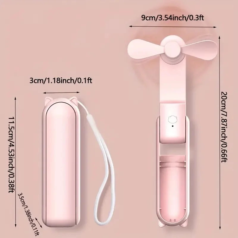Mini Ventilateur Portable USB Pliable – 3 Vitesses, Rechargeable, Femmes & Voyage