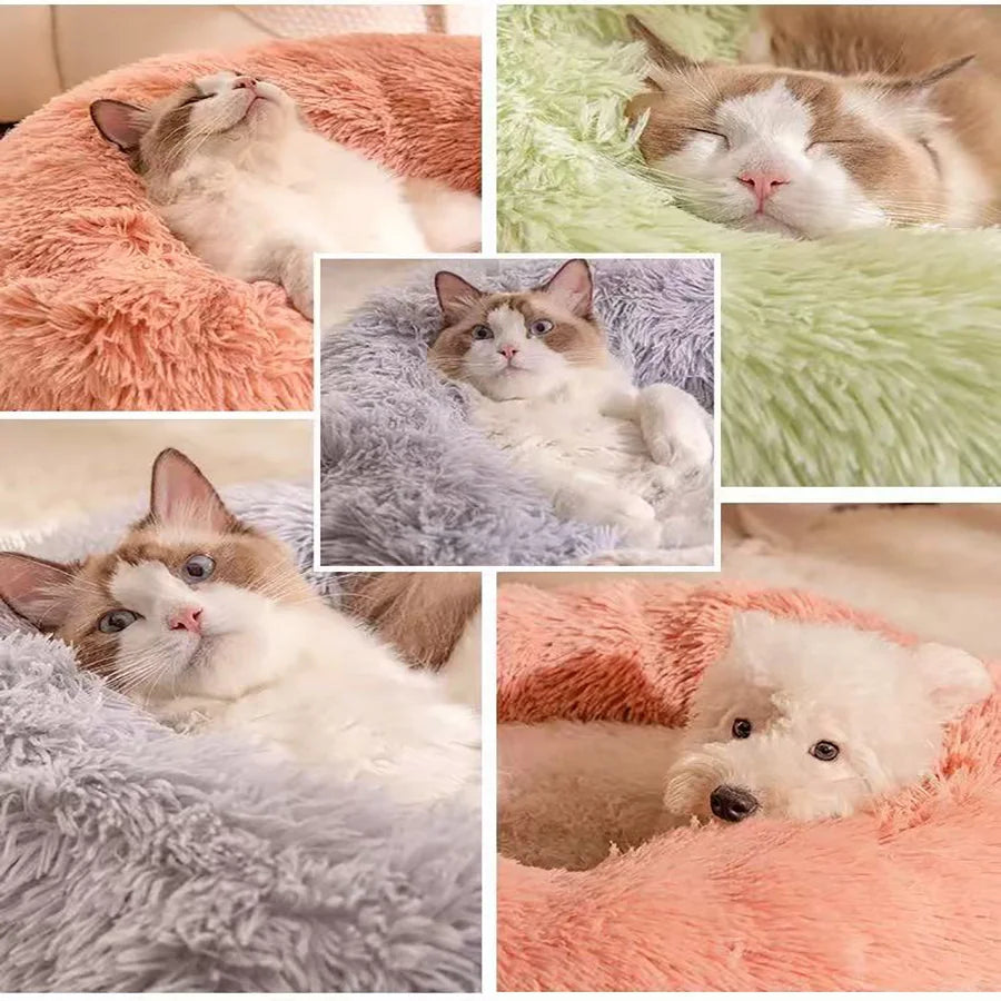 Donut Pet Bed – Round Plush Calming Bed for Cats & Dogs