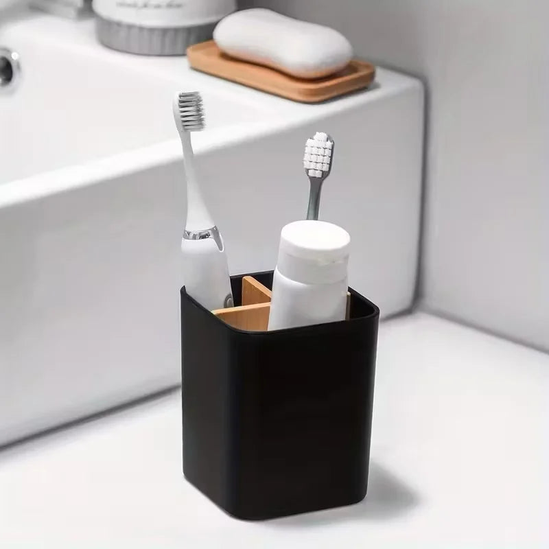 3-Compartment Toothbrush & Toothpaste Holder – Bathroom Countertop Organizer