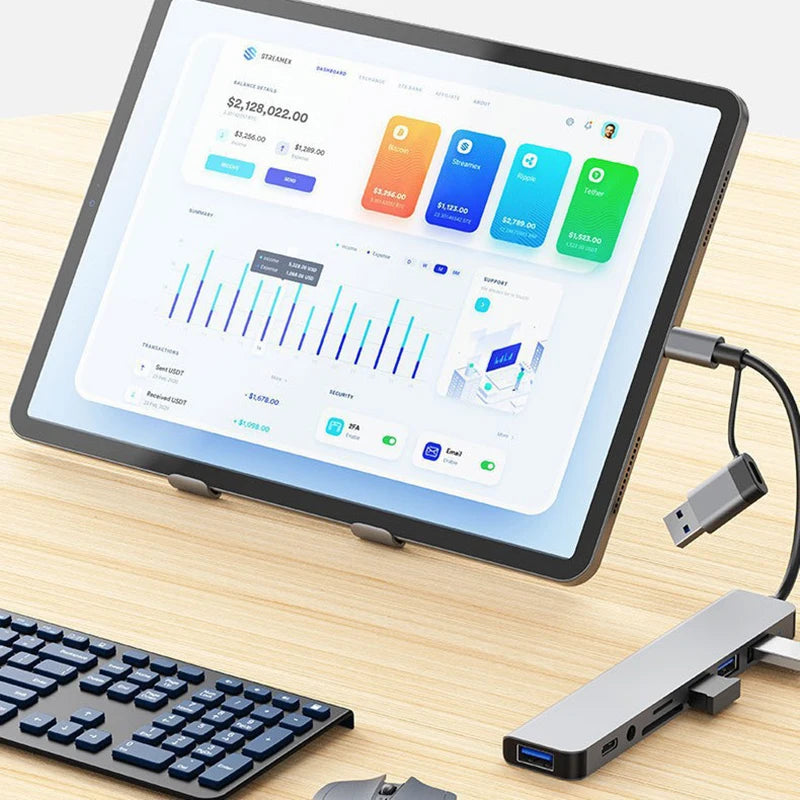 8-in-2 USB + USB-C Hub – SD Card Reader, 3.5mm Audio, USB 3.0 Docking Station