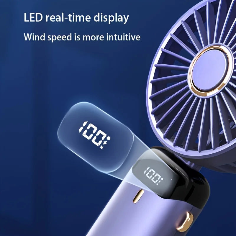 Portable Mini Fan – 6 Speeds, LED Light, USB Rechargeable & Foldable