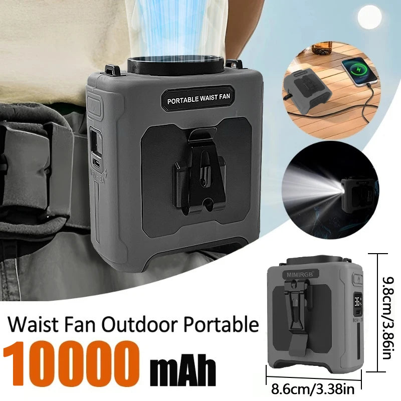 Portable Waist & Neck Fan 3-in-1 – 10000mAh Power Bank, LED Light, 5 Speeds