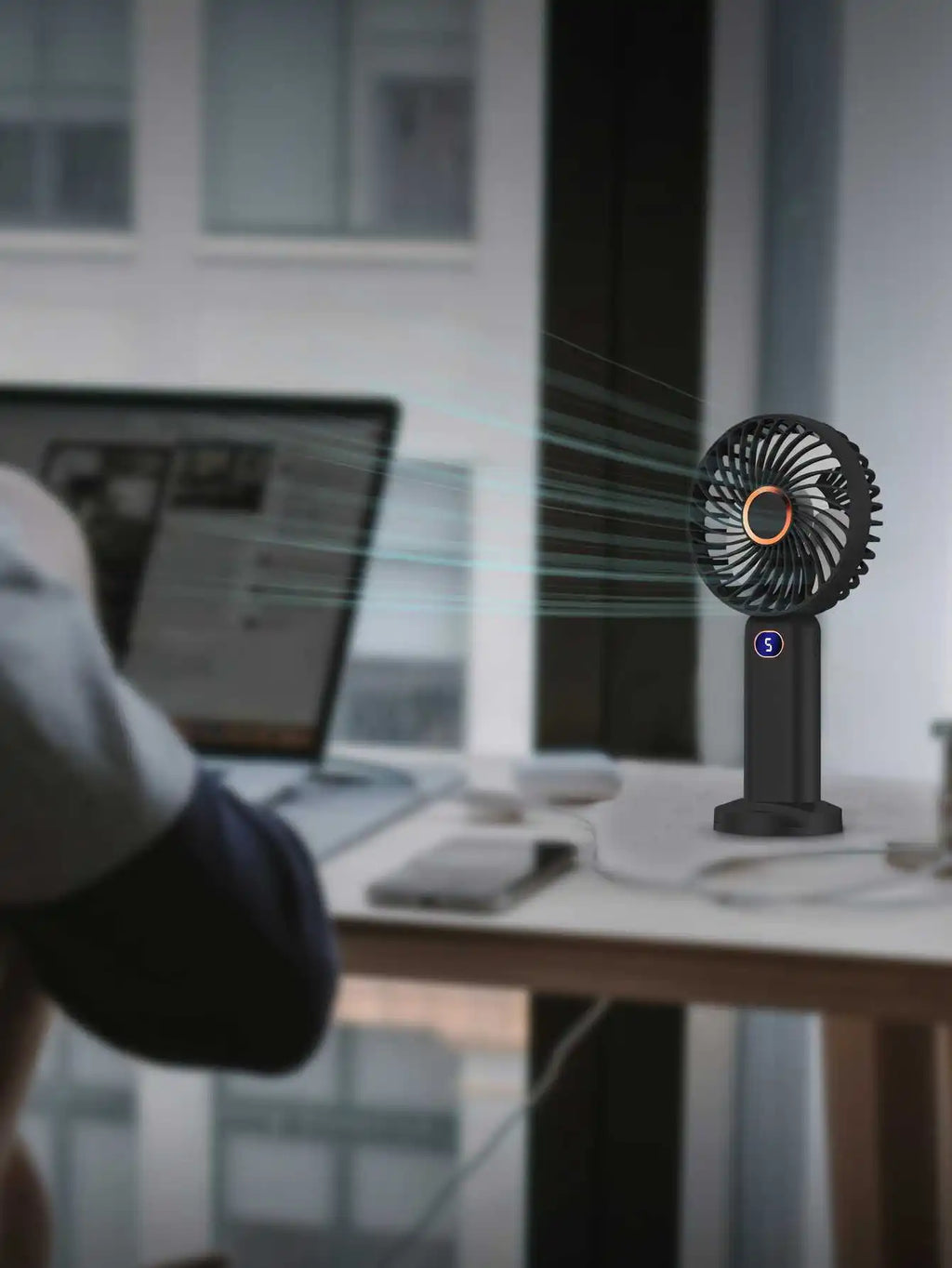 Sweetfull Portable Handheld Fan – USB Rechargeable, Digital Display, 5-Speed, Brushless & Quiet (7 Colors)