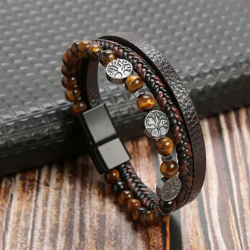 Men's Leather Charm Bracelet