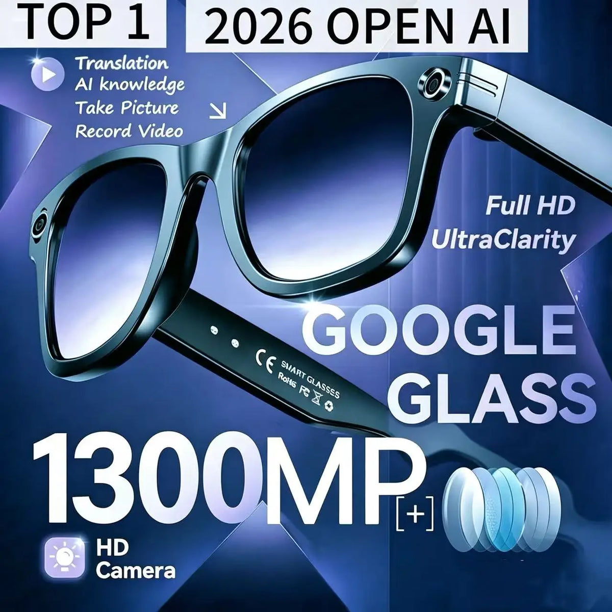 13MP Smart Camera Sunglasses — AI Translation, ChatGPT, Waterproof
