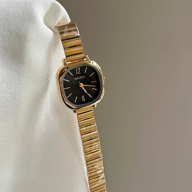 Women's Square Quartz Watch – Expandable Stainless Steel Band | Silver, Gold, Gold/Red, Gold/Black