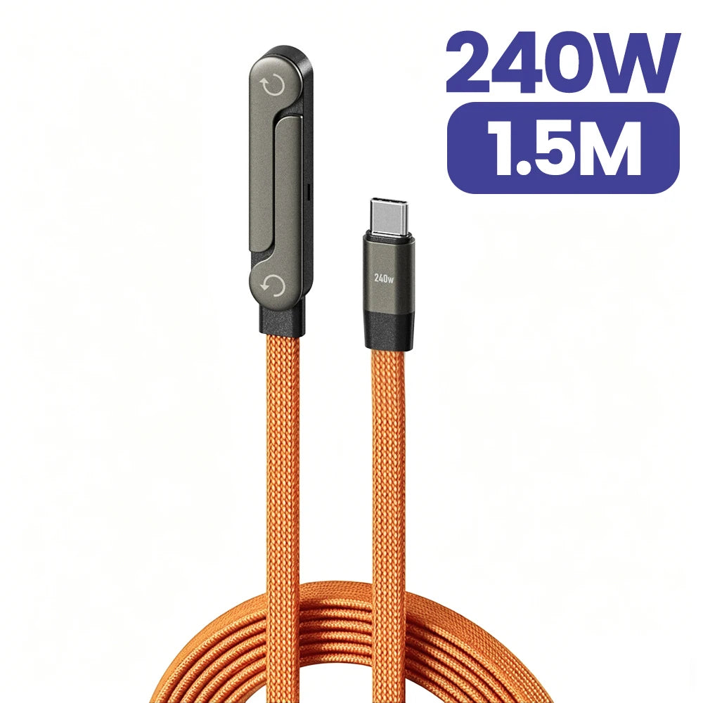 240W USB-C to USB-C Cable – 2-in-1 with Foldable Phone Holder, Fast Charge & Data