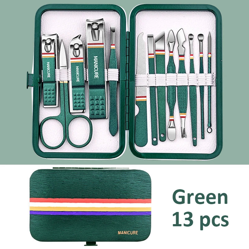 Kit Manucure Professionnel en Acier Inoxydable – Étui Cuir, Homme & Femme