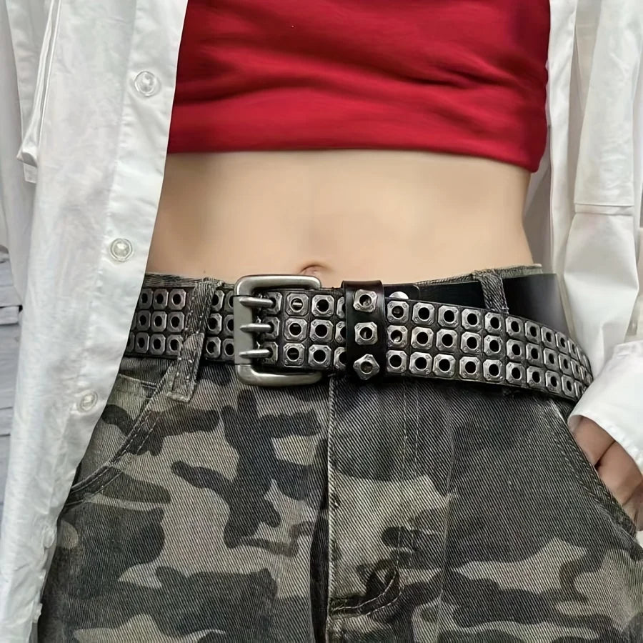 Punk Rivet Belt – Unisex PU Leather Belt with Geometric Studs, Great Gift Idea
