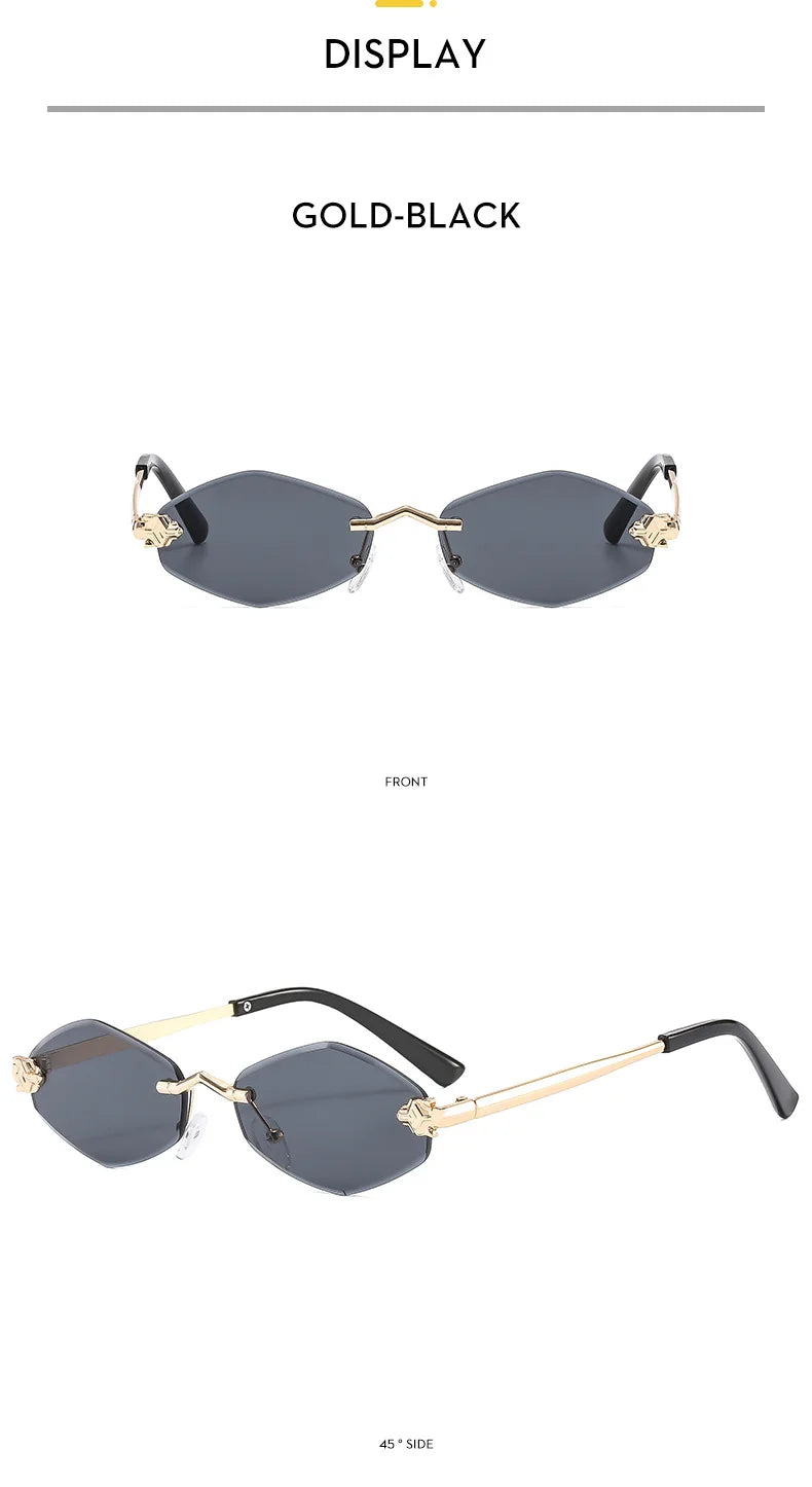 Women's Polygon Rimless Sunglasses – Gold Metal Frame, UV400 | Vintage Rhombus Style