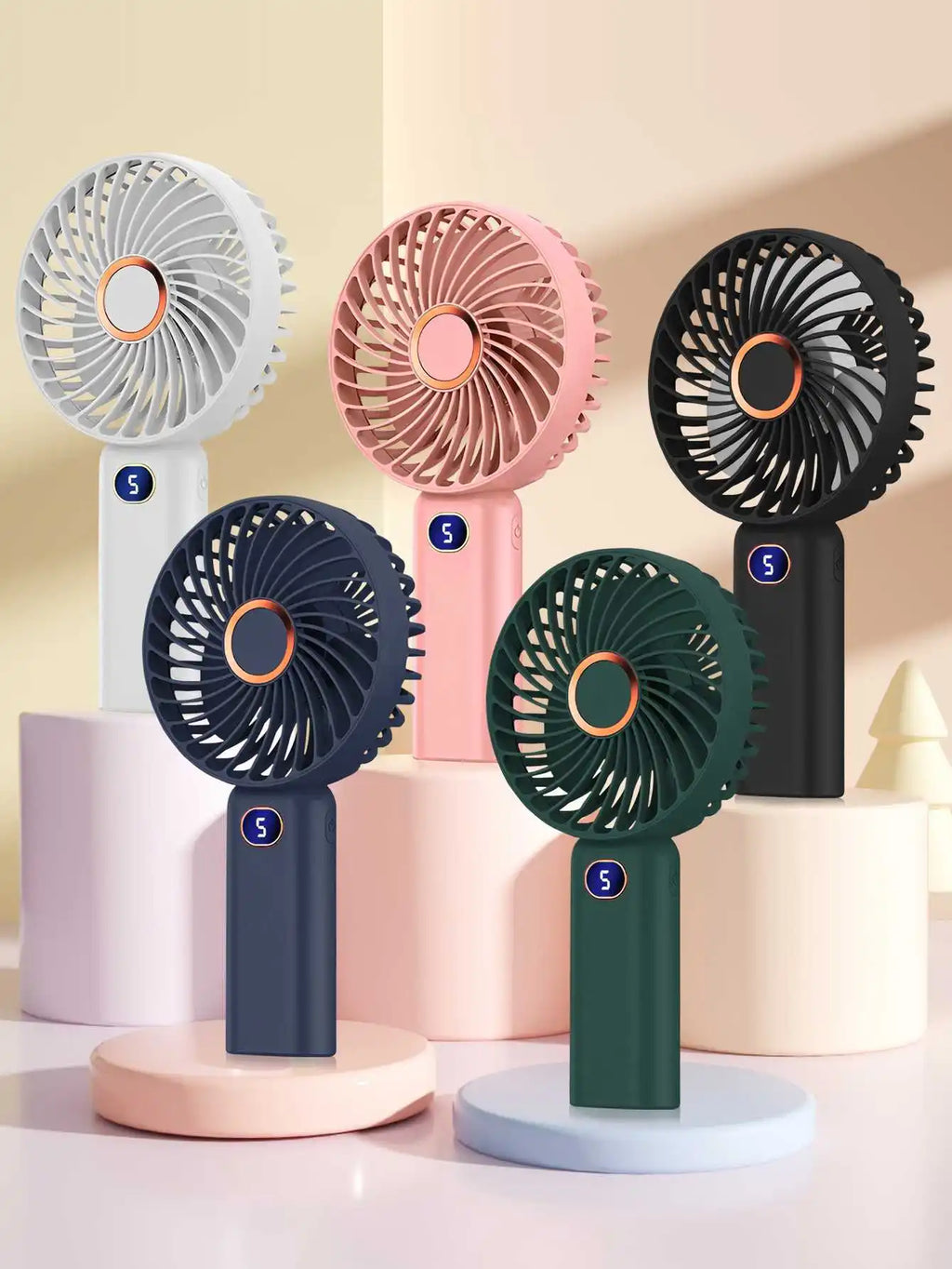 Sweetfull Portable Handheld Fan – USB Rechargeable, Digital Display, 5-Speed, Brushless & Quiet (7 Colors)