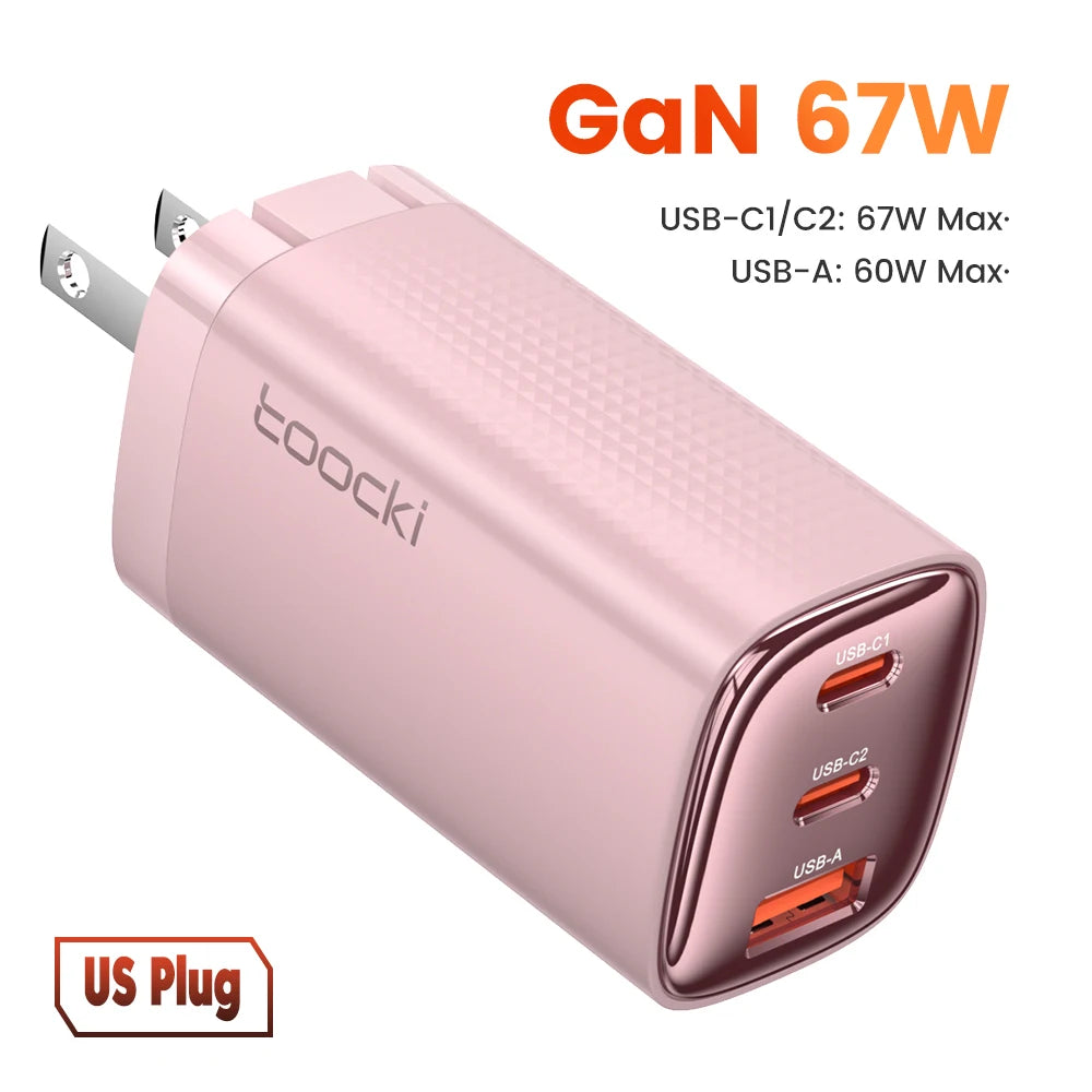 67W GaN USB-C Charger – 3 Ports, Digital Display, Fast Charge for Laptop & Phone