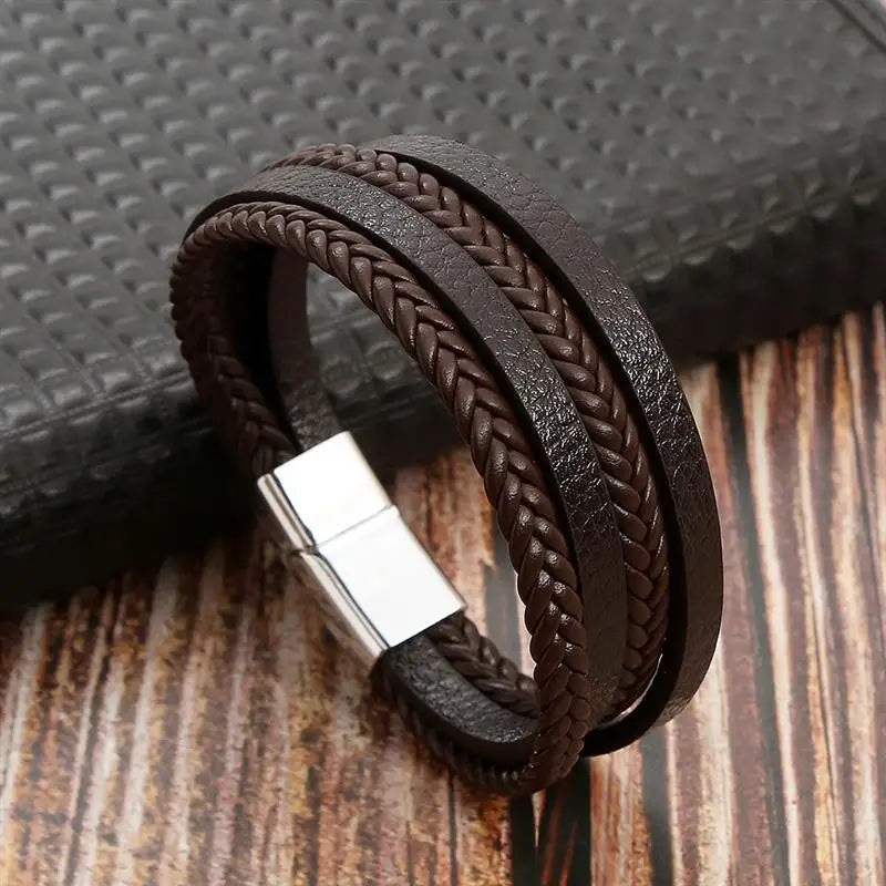 Men's Leather Charm Bracelet