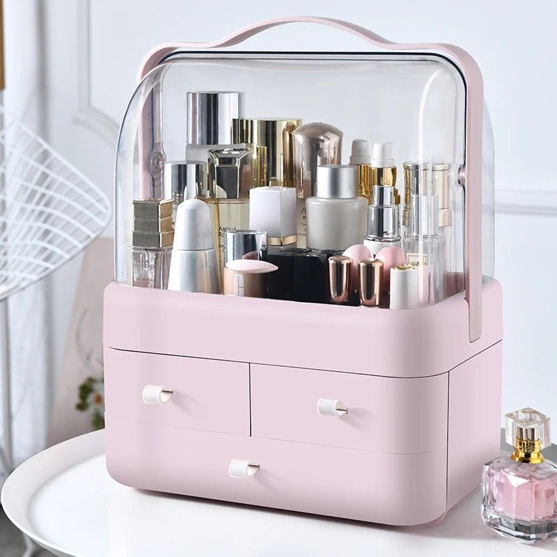 Desktop Makeup Organizer with Drawer – Dust-Proof Cosmetic Storage Box & Shelf