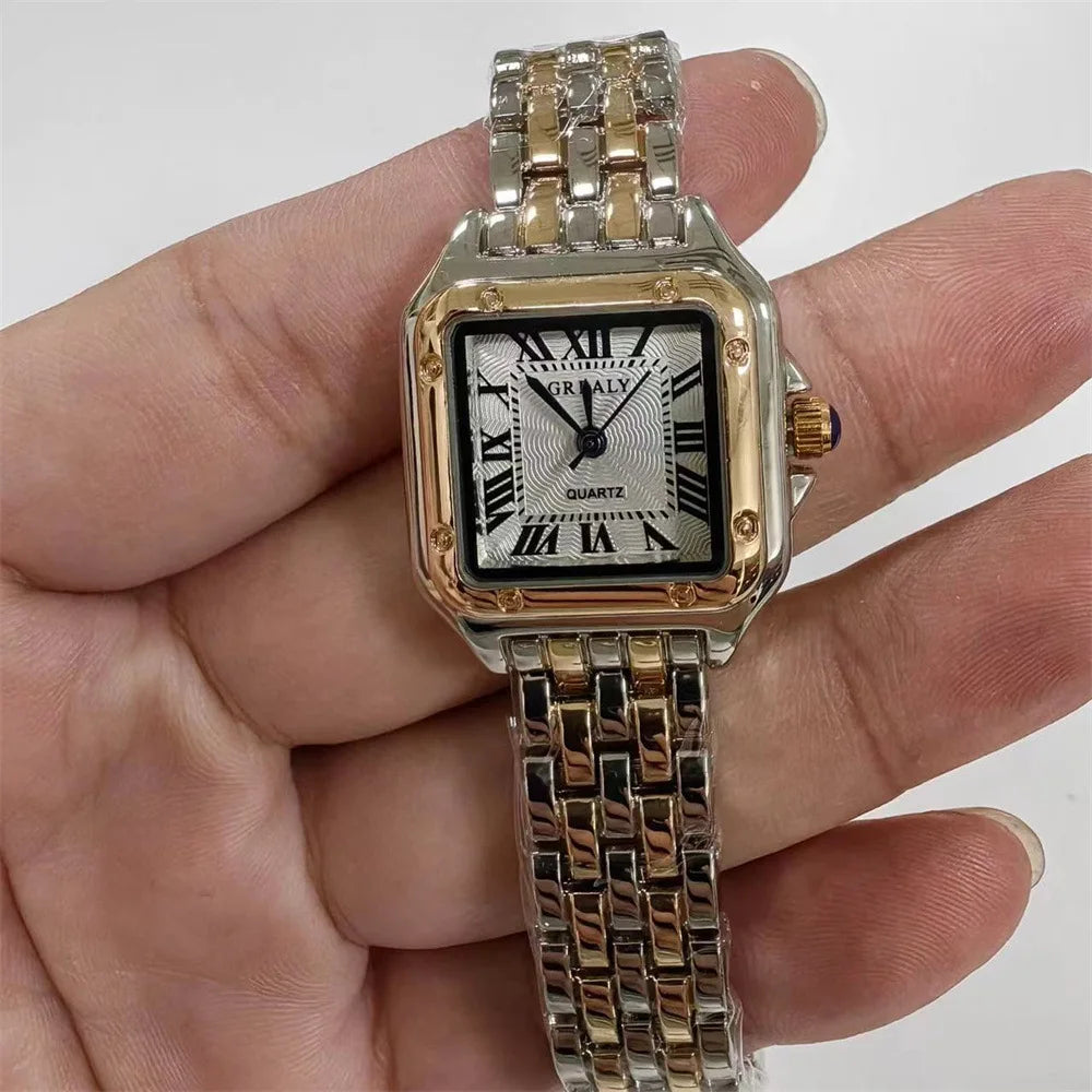 Women's Square Quartz Watch – Panther-Link Bracelet, Roman Numeral Dial | 5 Styles