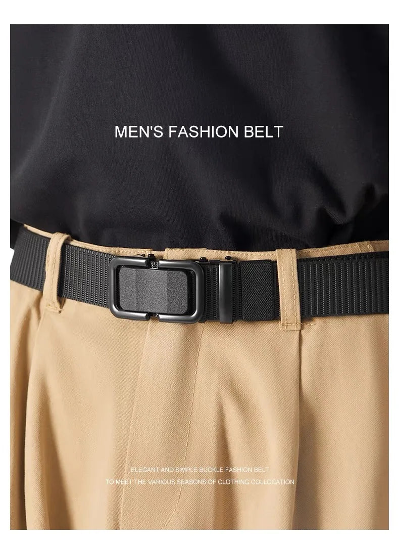 Men's Nylon Canvas Belt – Automatic Metal Buckle, Outdoor & Work