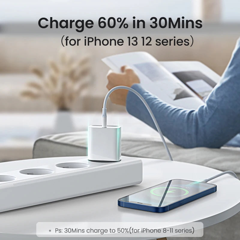 30W PD Fast Charger for iPhone – USB-C to Lightning & USB-C Cable, US/EU Plug