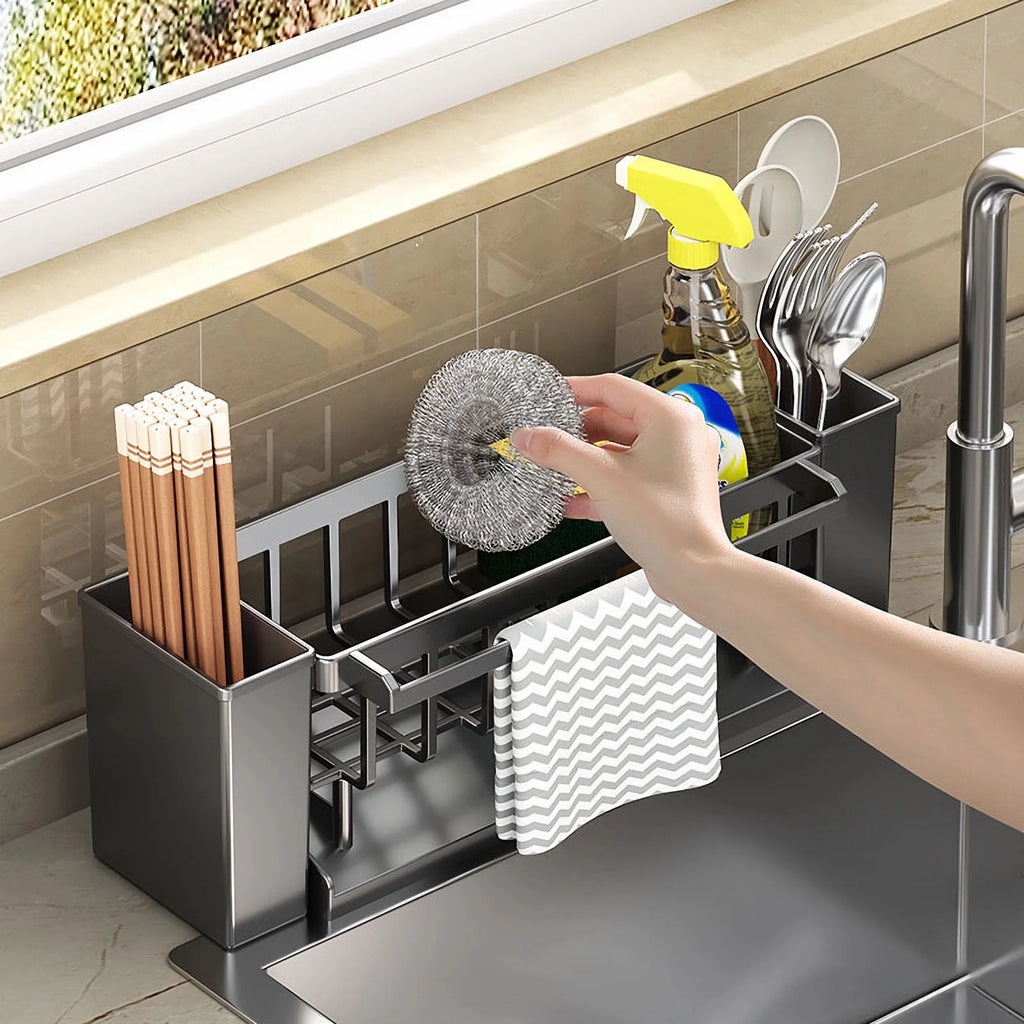Kitchen Sink Organizer – Sponge, Brush & Rag Drain Rack for Sink & Bathroom