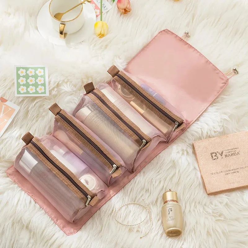4-in-1 Detachable Makeup Bag – Foldable Large Capacity Travel Toiletry Organizer