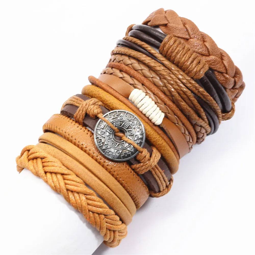 10-Piece Leather Wrap Bracelet Set — Handmade Woven