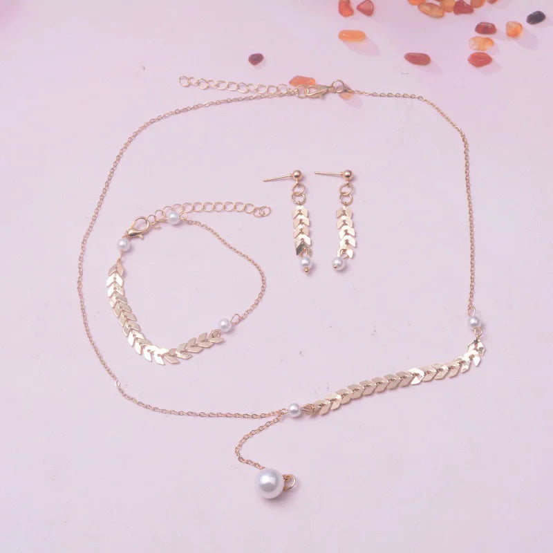Gold Pearl Jewelry Set
