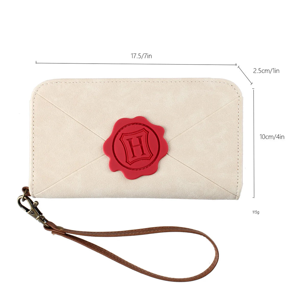 Women's Envelope Wristlet Wallet – Wax Seal Detail, PU Leather | Cream