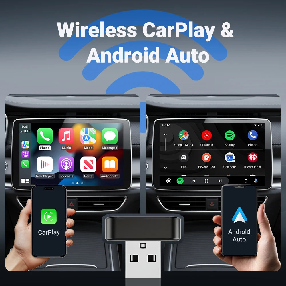 2-in-1 Wireless CarPlay & Android Auto Adapter – 5GHz WiFi, USB-C/USB
