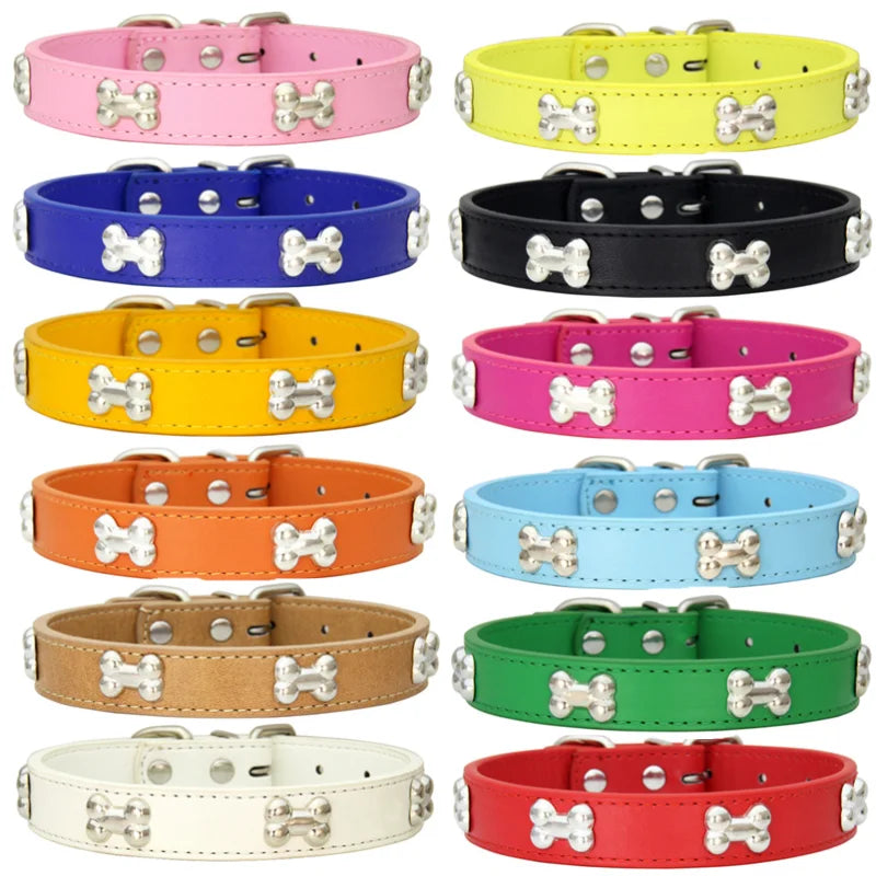 Leather Dog Collar – Durable Bone-Shape Buckle for Small Dogs & Cats