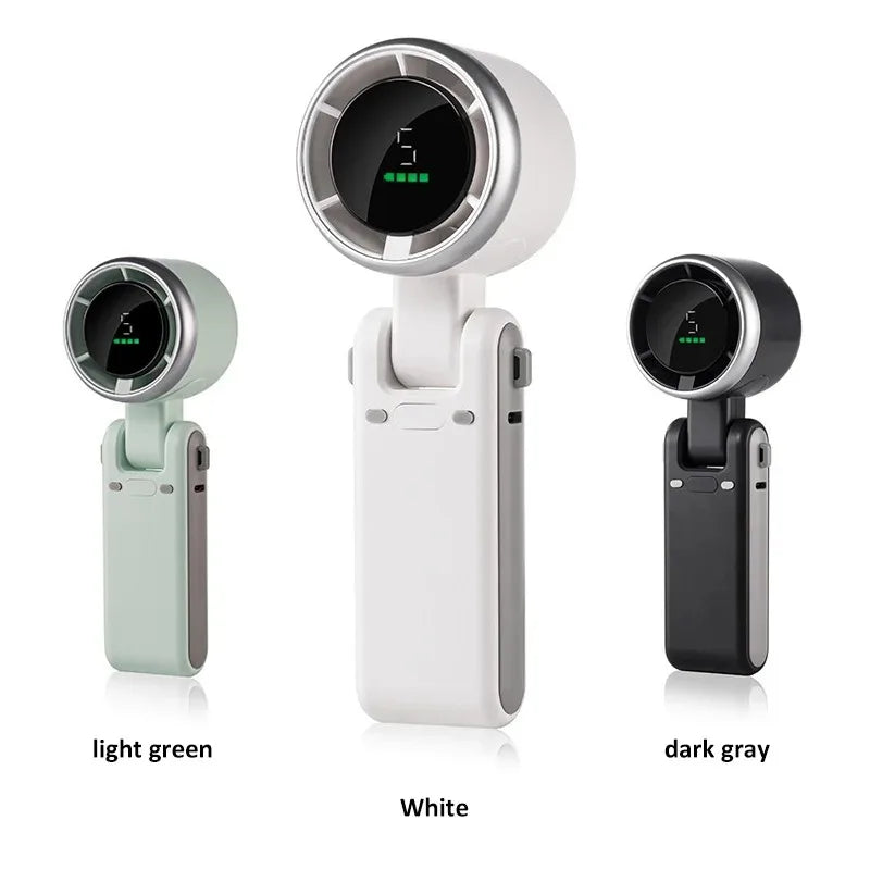 Portable Mini Turbine Fan – Foldable Handheld & Desktop USB Rechargeable Fan (White / Black / Green)