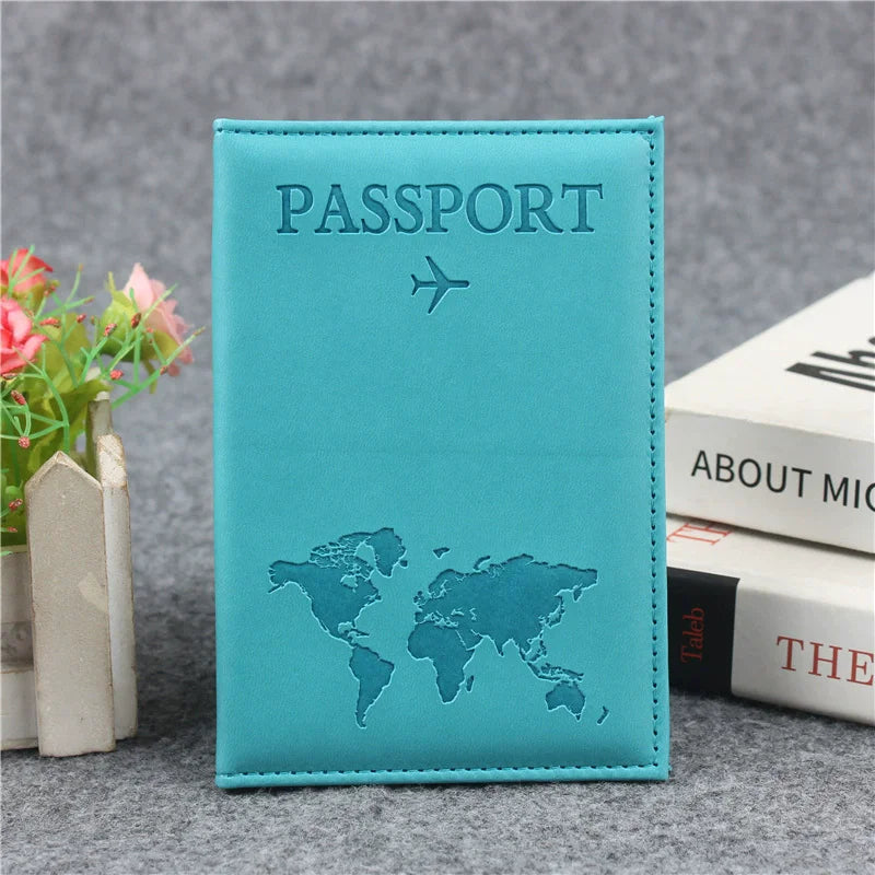 Women's PU Leather Passport Cover – Card Holder & ID Document Wallet | World Map
