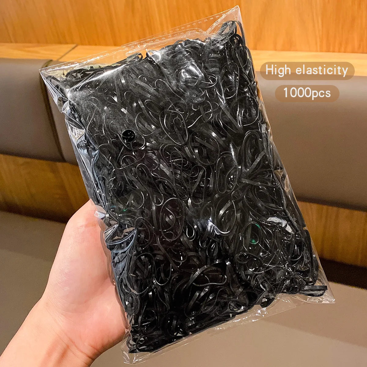 Black Hair Elastic Bands – 1000 Pieces, Durable Rubber Hair Ties for Women & Girls, Daily Use