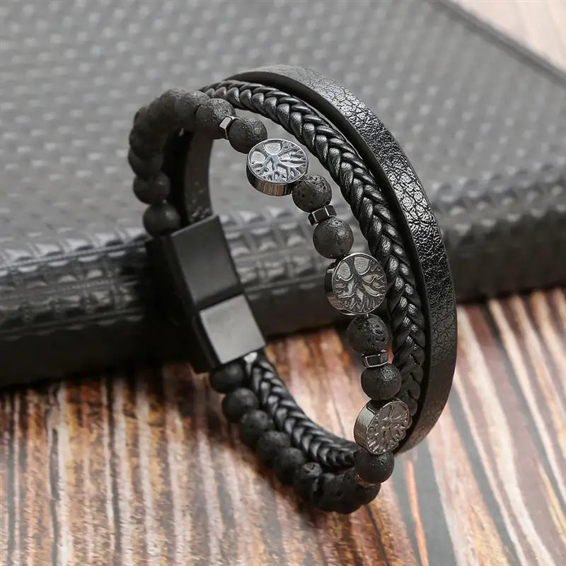 Men's Leather Charm Bracelet