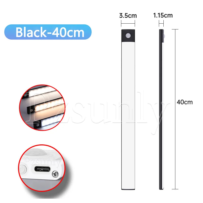 LED Bar Light with Motion Sensor – USB Rechargeable Cabinet Light (10–50cm)