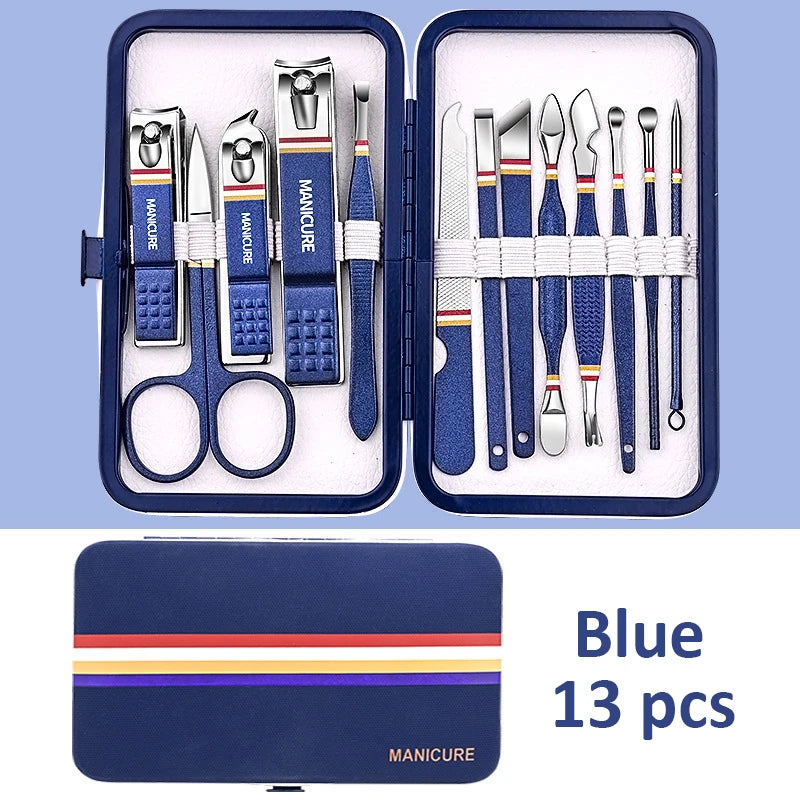 Kit Manucure Professionnel en Acier Inoxydable – Étui Cuir, Homme & Femme