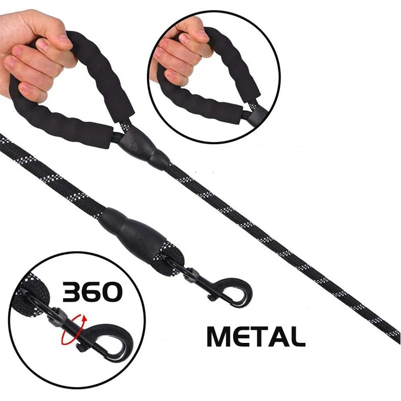 Reflective Dog Leash with Padded Handle – Heavy Duty Double Rope for Strong Dogs