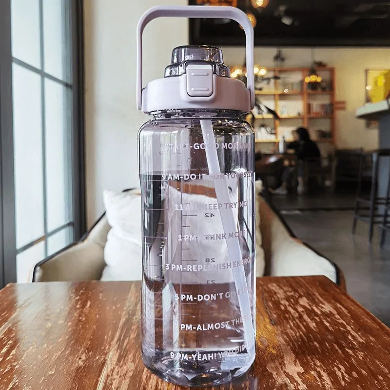 2L Water Bottle with Straw & Time Marker – Large Capacity Motivational Fitness Bottle for Sports & Outdoor (5 Colors)