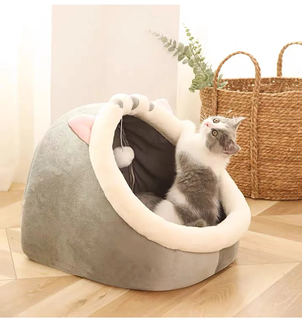 Deep Sleep Cat Bed – Foldable Cartoon Pet Cave with Removable Washable Cushion