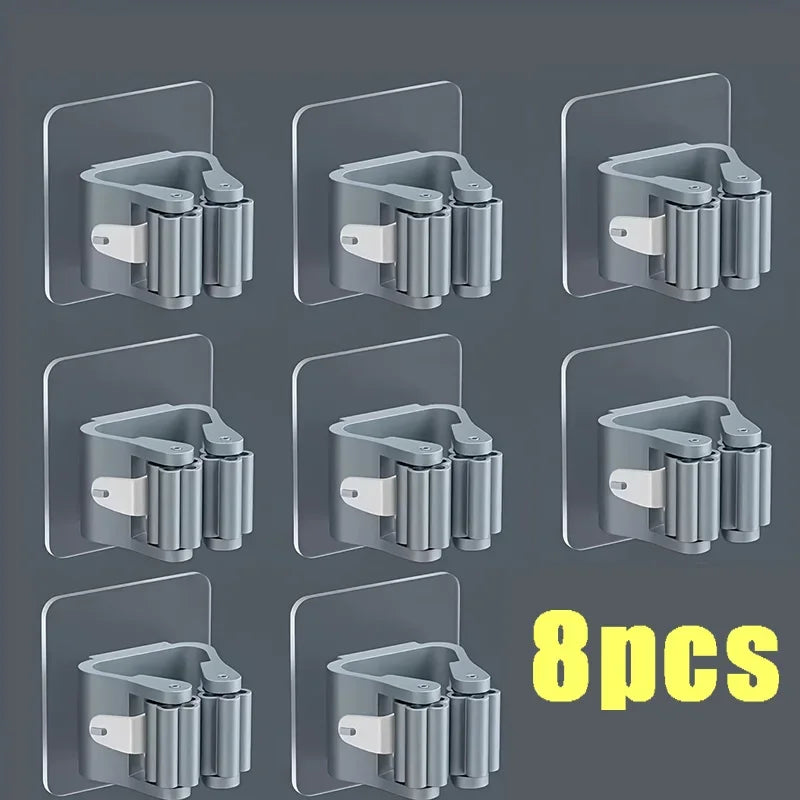 Self-Adhesive Mop & Broom Wall Holder – No-Drill Waterproof Clip Organizer