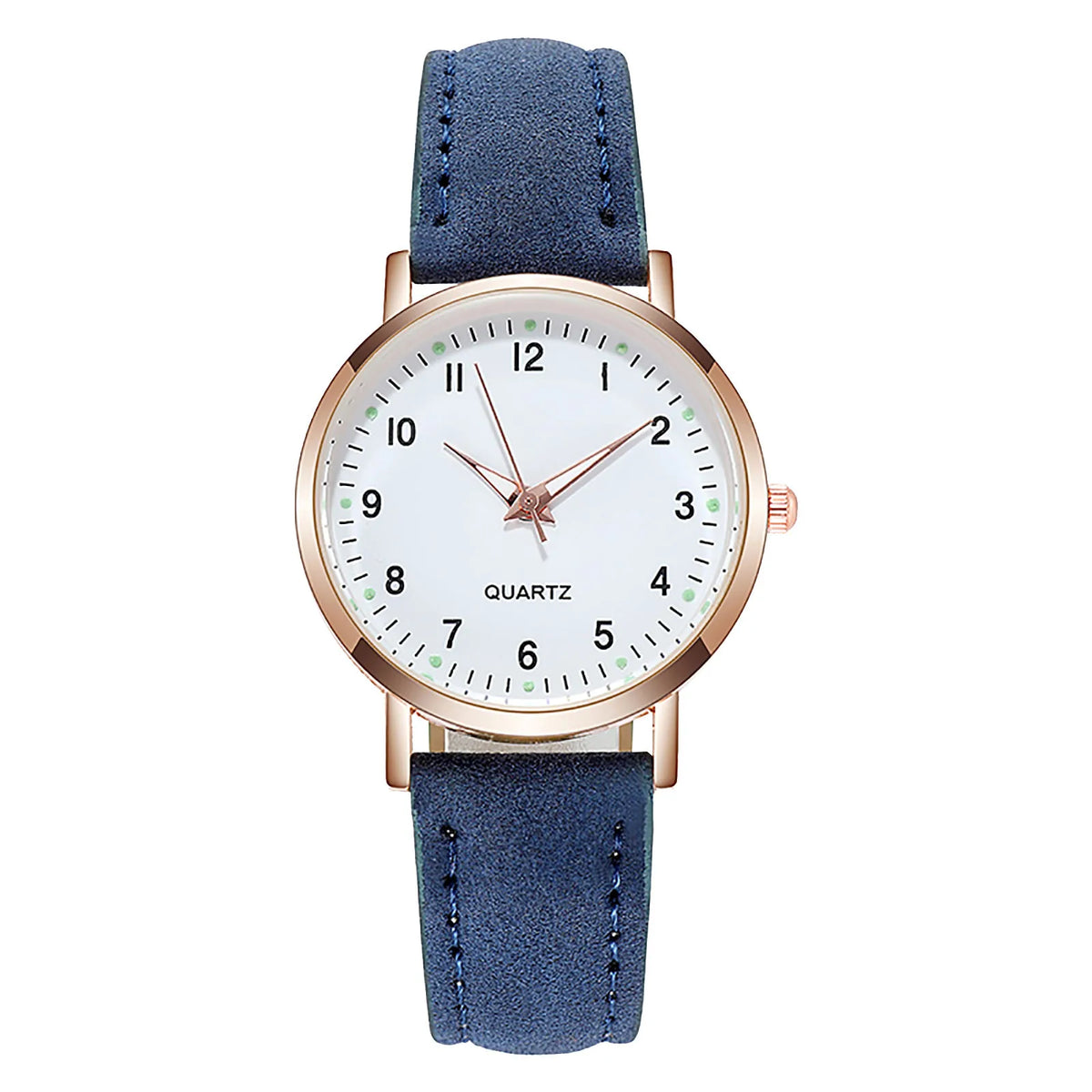 Women's Diamond-Studded Luminous Quartz Watch – Leather Band, Round Dial | 9 Colors