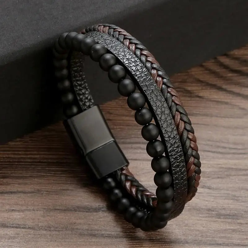 Men's Leather Charm Bracelet