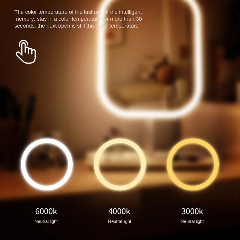 LED Vanity Mirror with 3-Color Lighting – Desktop Makeup Mirror for Bedroom