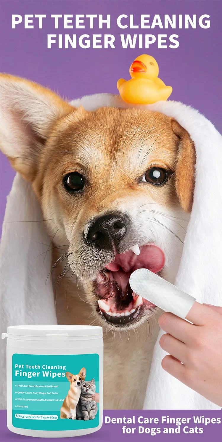 Disposable Pet Finger Toothbrush — Teeth Cleaning Wipes
