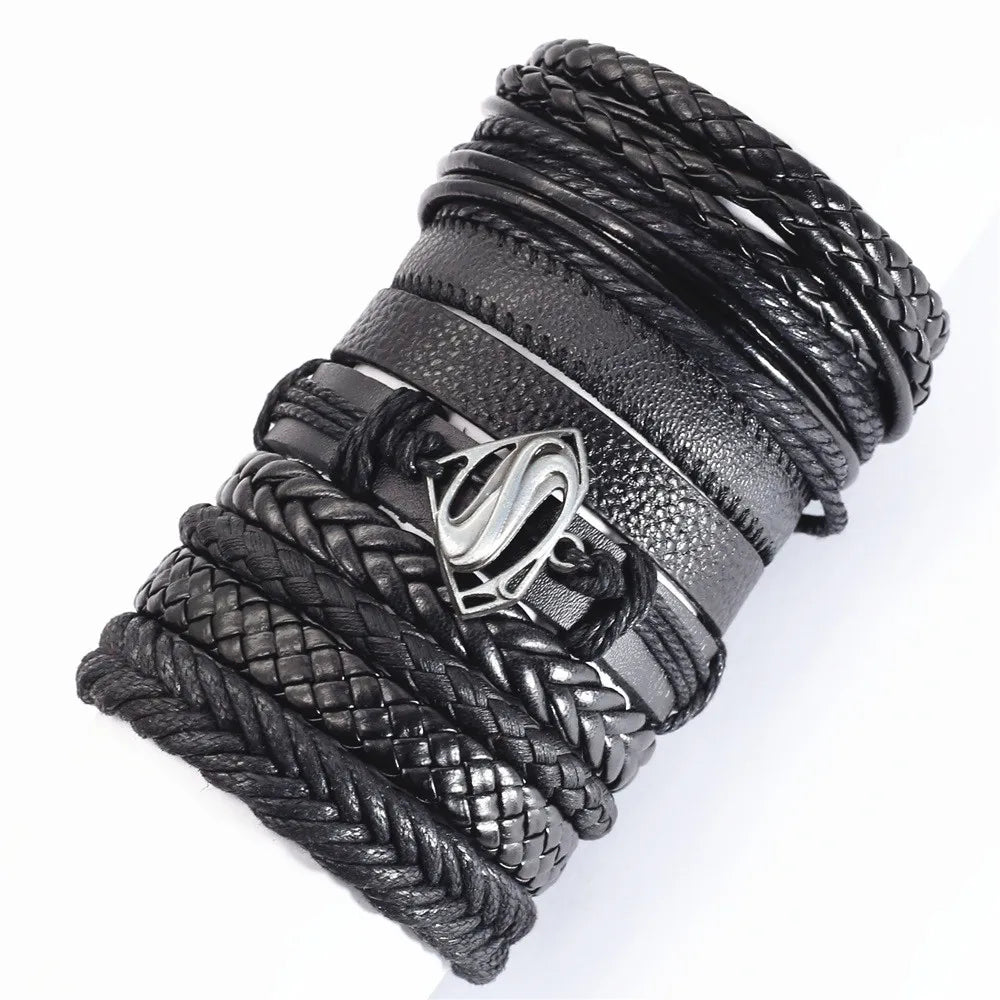 10-Piece Leather Wrap Bracelet Set — Handmade Woven