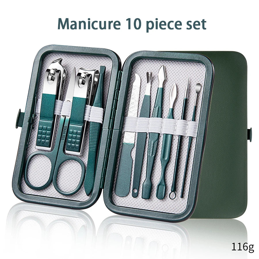 Kit Manucure Professionnel en Acier Inoxydable – Étui Cuir, Homme & Femme