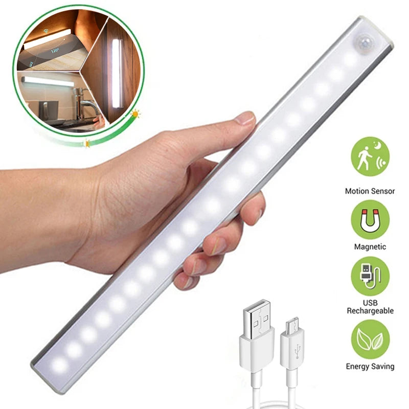 LED Strip Night Light – Motion Sensor, USB-C Rechargeable, Cabinet & Stair Lamp