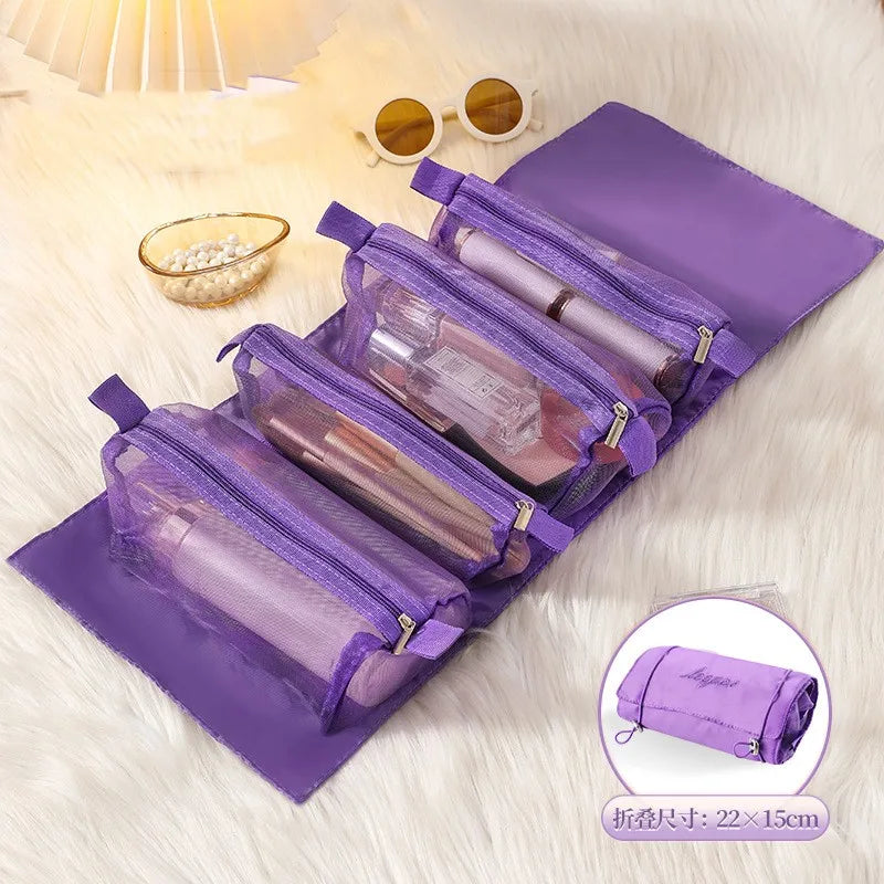 4-in-1 Detachable Makeup Bag – Foldable Large Capacity Travel Toiletry Organizer